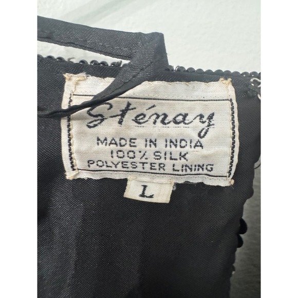 Vtg Stenay Sequin Beaded Black Top Floral Embellished Silk Party Blouse L - Picture 3 of 7